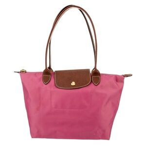 Longchamp Pink Tote with Brown Trim
